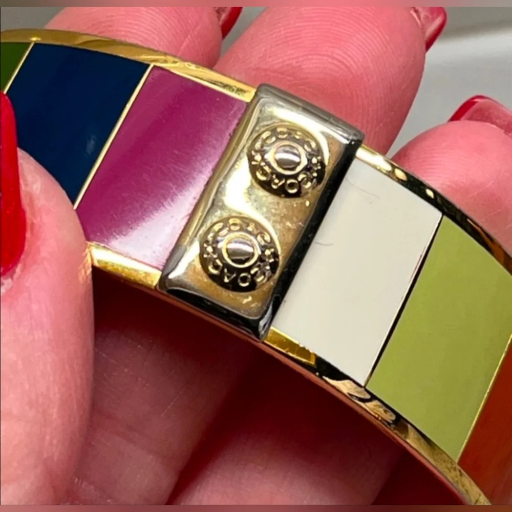 Coach Legacy Enamel Gold-tone Bangle Bracelet with Dust Bag - Picture 5 of 11